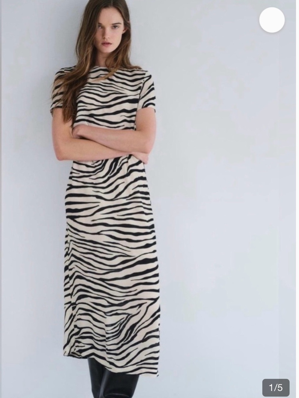 Zara Zebra-Print Short-Sleeve Maxi Dress - Black & Cream